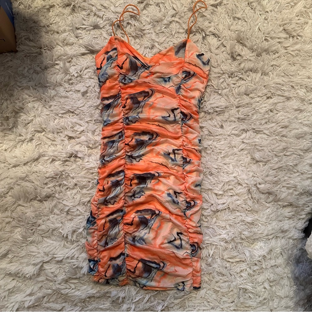 Colorful Ruched Spaghetti Strap Dress - Picture 2 of 4